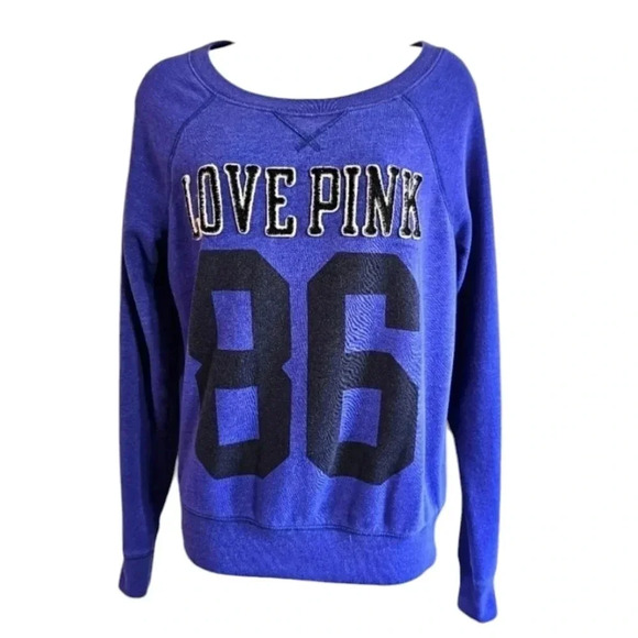 Victoria's Secret PINK Sweatshirt Small Purple Love Pink 86 Crewneck Grunge - Picture 2 of 6